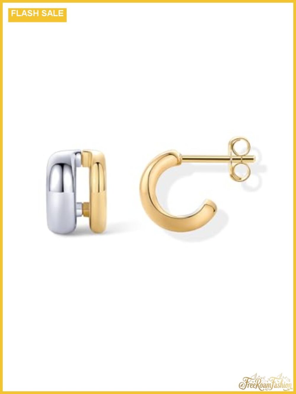 14K Gold Plated Two Tone Double Hoop Earrings for Women | Hypoallergenic | Gift